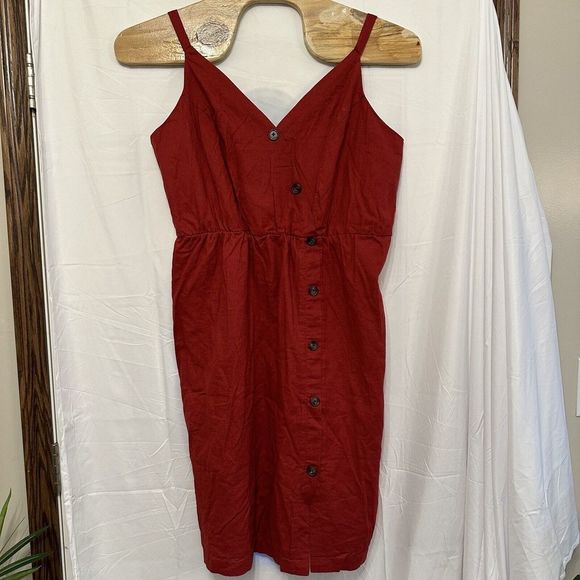 Maurices Women Size XXL Dress Red Linen Blend Tank Faux‎ Wrap Button Up V Neck - Picture 2 of 8